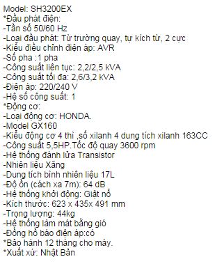 Máy phát điện Elemax 3200ex